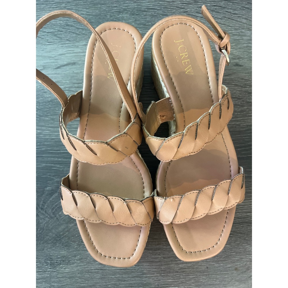 J.Crew Tan Scalloped Raffia Platform Espadrille Sandals CG155 Women's 8.5 Preppy